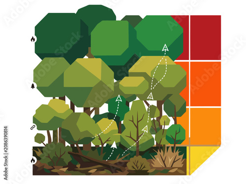 Schilderij op canvas Illustrative map depicting forest fire risk stratification