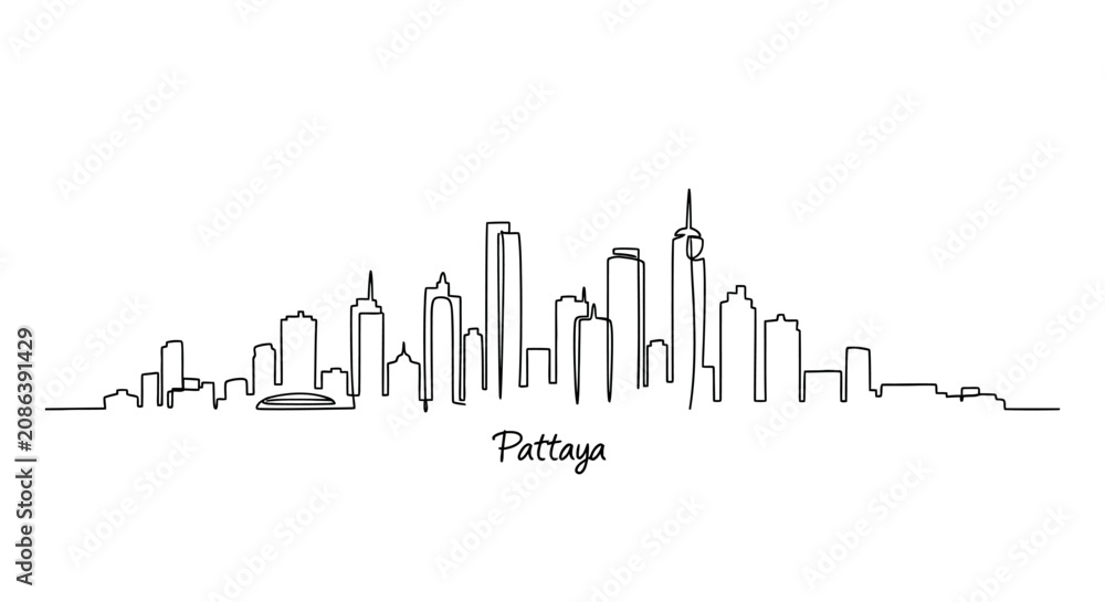 Fototapeta premium Pattaya Skyline Drawing - Minimalist Cityscape Illustration