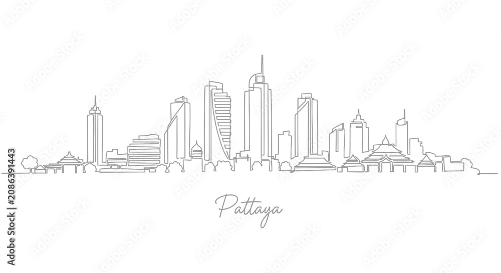 Fototapeta premium Pattaya Skyline Outline - Modern Architecture Cityscape Drawing