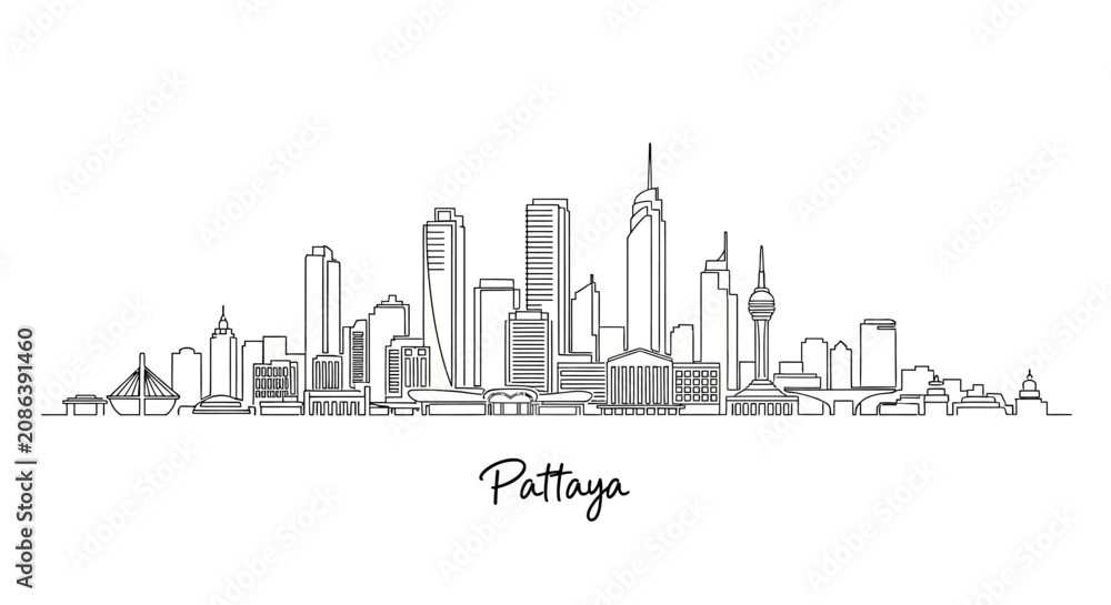 Fototapeta premium Pattaya skyline sketch and cityscape drawing on white background