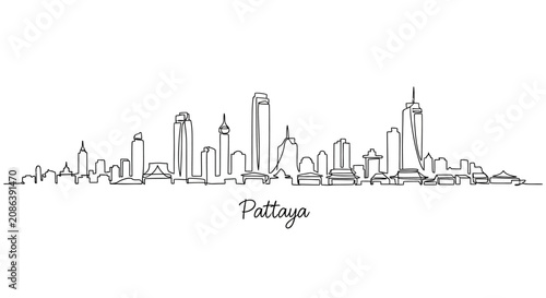Pattaya Skyline Line Art Simple Drawing Cityscape Illustration Minimalist