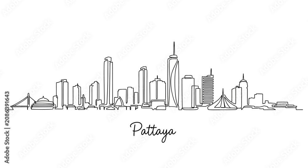 Fototapeta premium Pattaya Cityscape Line Art Drawing - Thailand Skyline