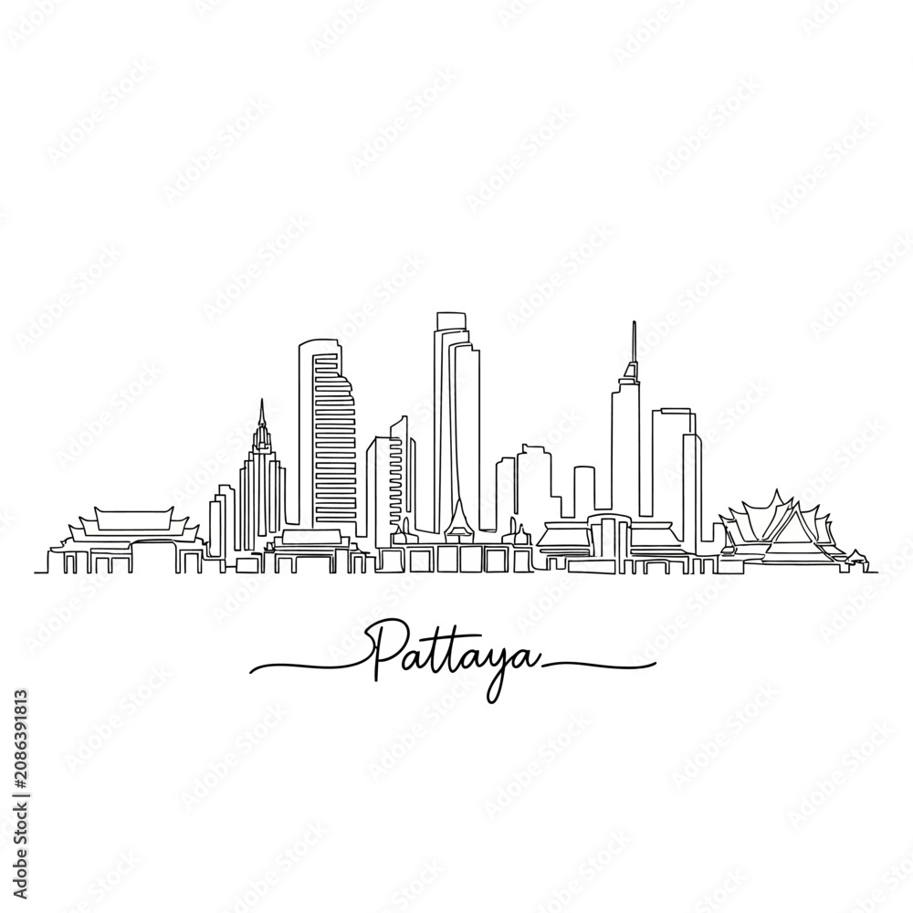 Obraz premium Pattaya Cityscape Outline: Modern Architecture Illustration