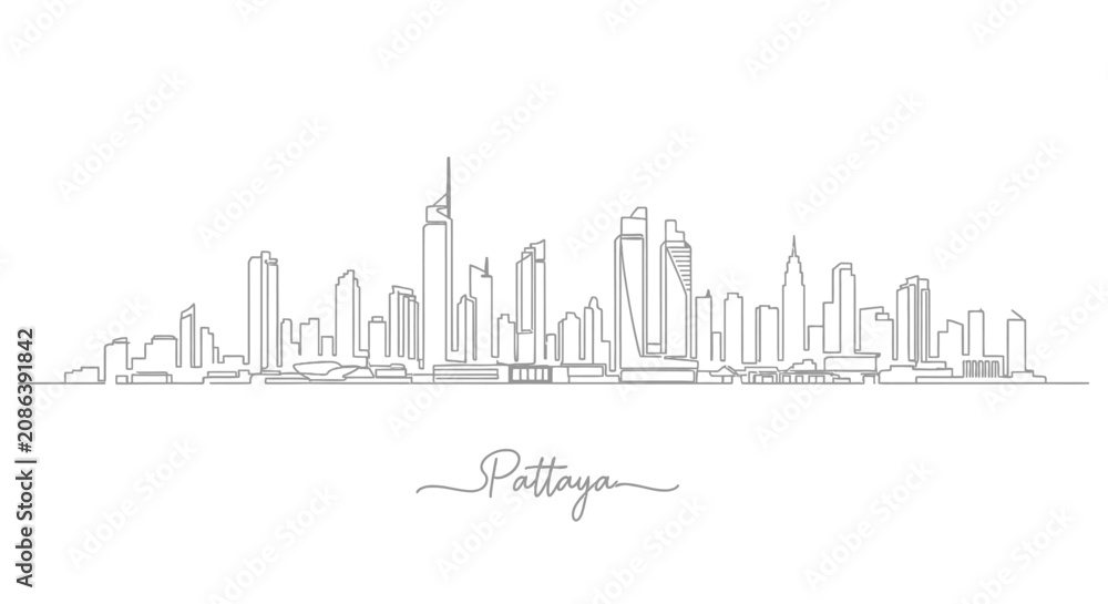 Fototapeta premium Pattaya Cityscape Outline: Linear Architectural Illustration