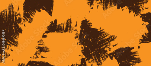 Abstract Dark Brown Brush Stroke Pattern on Orange Background