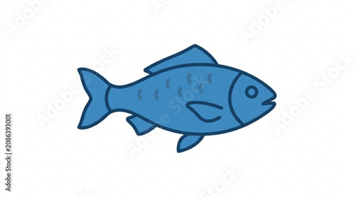 Blue Fish Icon, Cartoon Fish Illustration, Ocean Animal Graphic, Vector Fish Symbol