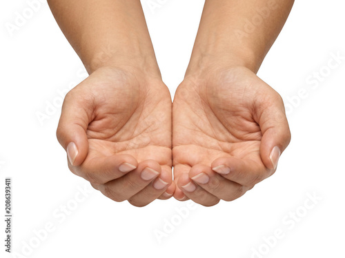 Open cupped hands offering support with soft natural lighting Isolated on transparent background