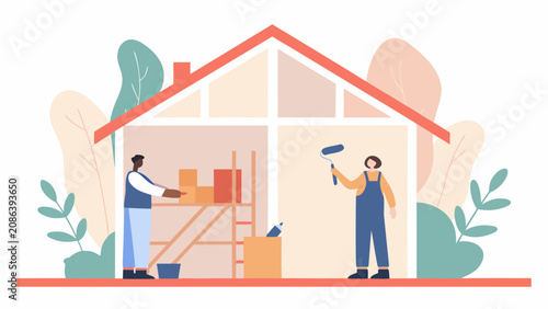 House renovation, home repair, construction workers, painting house, DIY house, renovation team