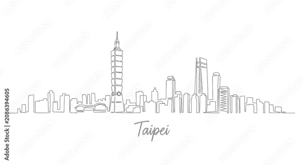 Obraz premium Taipei City Skyline Continuous Line Art Illustration