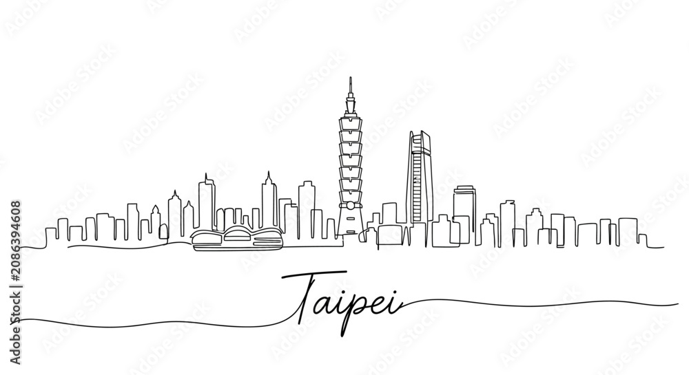 Obraz premium Taipei City Skyline Continuous Line Art Illustration