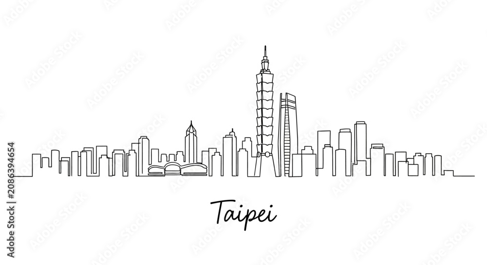 Obraz premium Taipei City Skyline Illustration: Contemporary Line Art Design
