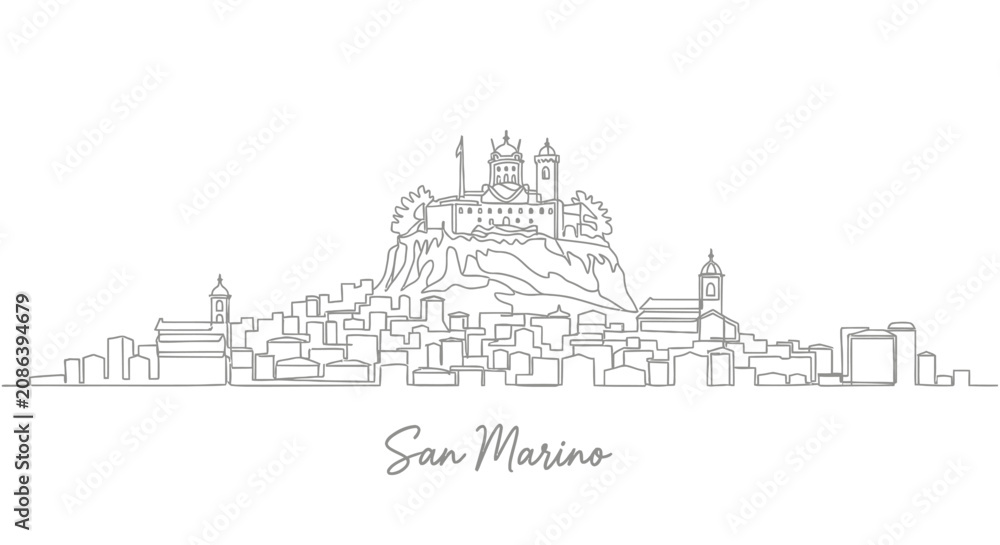 Fototapeta premium San Marino Cityscape Line Art Drawing - Travel Illustration
