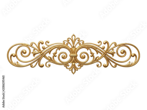 Ornate golden decorative flourish with intricate scrolling patterns during studio lighting isolated on transparent background