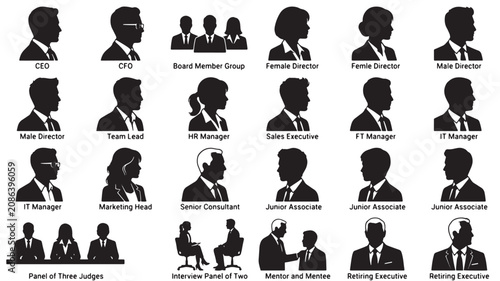 Business executive profile silhouettes for corporate roles and teams