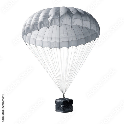 Parachute descending with cargo during daytime isolated on transparent background