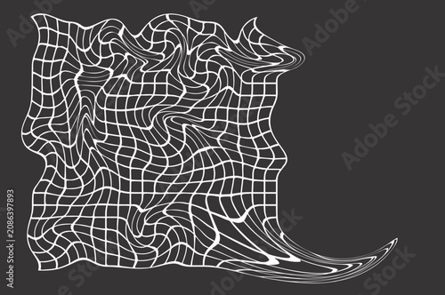 Abstract Distorted Square Grid Vector Background with Pulled Corner and Dynamic Geometric Mesh