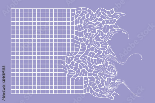 Abstract Distorted Square Grid Vector Background with Pulled Corner and Dynamic Geometric Mesh