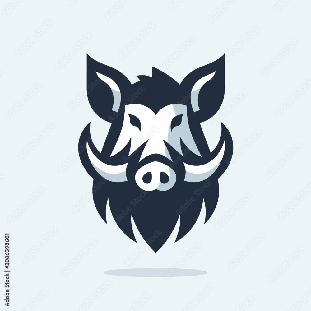 Fototapeta premium A stylized, minimalist illustration of a fierce wild boar's head with sharp tusks and pointed ears.