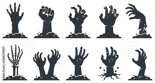 Canvastavla Set of halloween zombie hands rising from the ground isolated on white backgroun