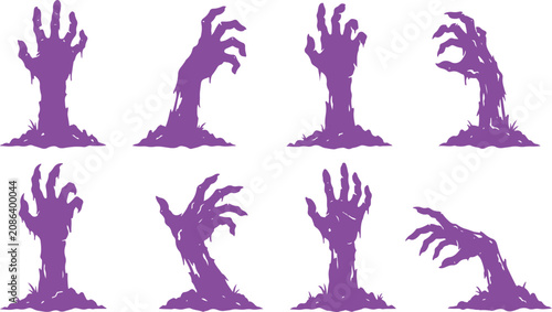 Cuadro en lienzo Set of halloween zombie hands rising from the ground isolated on white backgroun