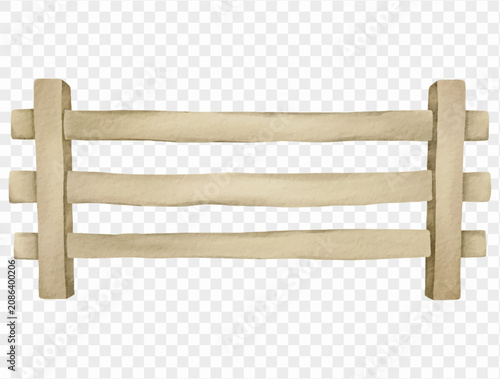 Watercolor wooden fence rustic barrier isolated illustration Vector.