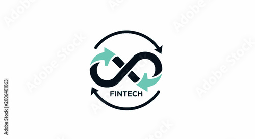 Fintech logo icon with infinity symbol and circular arrows representing continuous financial technology transactions.
