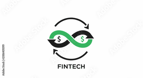 Fintech logo icon with infinity symbol and dollar sign representing continuous cash flow and financial technology.