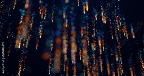 Shimmering golden and blue bokeh lights, dynamic digital background