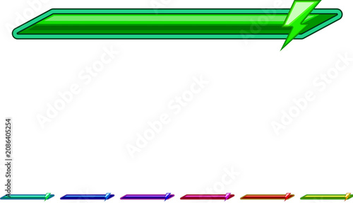 Foto Green energy power bar at full charge with lightning bolt icon, flat vector game