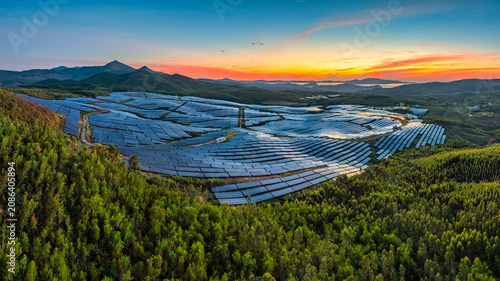 Solar panels reflect sparkling light From the sun ,Clean energy and environme...