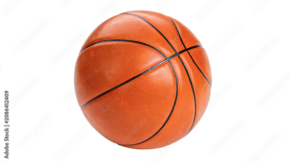 Obraz premium Official textured orange and black rubber basketball game ball isolated on transparent background