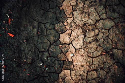 Close-up of cracked dry earth and parched soil showing deep fissures and rough texture, conveying drought, aridity and environmental stress