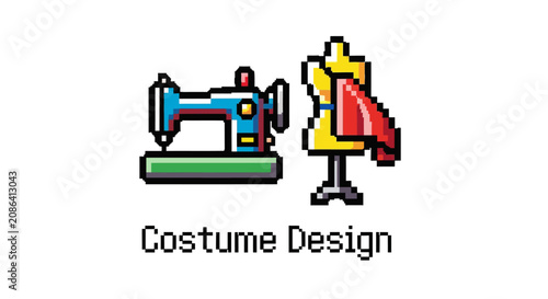Pixel art sewing machine and costume.