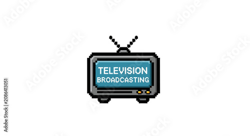 Pixel art retro television broadcasting icon isolated.