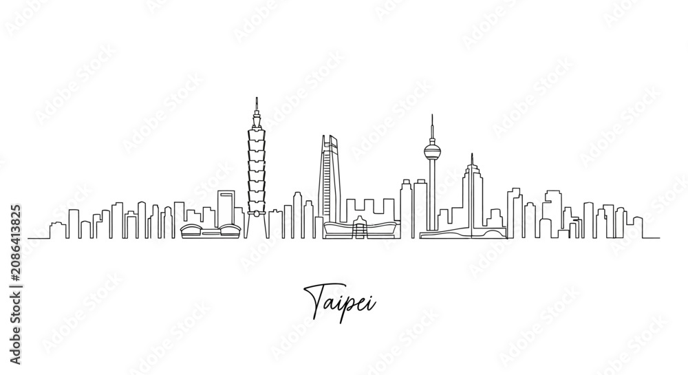 Fototapeta premium Taipei skyline, minimalist line drawing, cityscape, modern architecture concept.