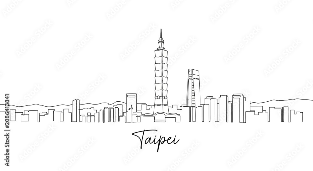 Obraz premium Taipei Skyline Silhouette - Modern Cityscape Line Art Illustration