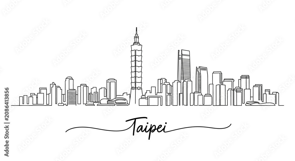 Obraz premium Taipei City Skyline Illustration: Minimalist Art of Taiwan Landmarks