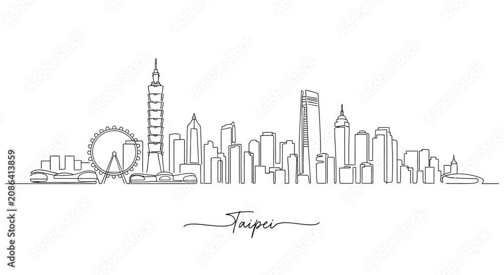 Obraz premium Taipei City Skyline Illustration: Minimalist Art. Modern Architecture
