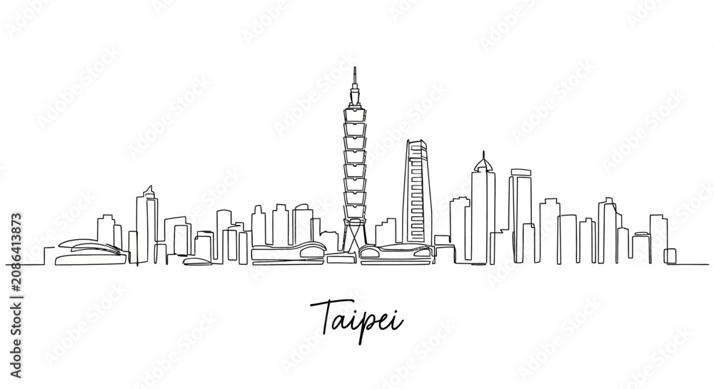 Obraz premium Taipei City Skyline Illustration: Minimalist Art. Taiwan Architecture