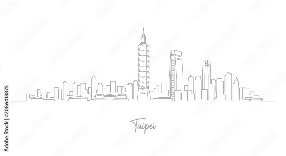 Obraz premium Taipei City Skyline Illustration: Minimalist Art. Taiwan.