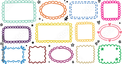 Frames hand drawn colorful doodle border collection, border, vector, illustration, hand drawn, decorative