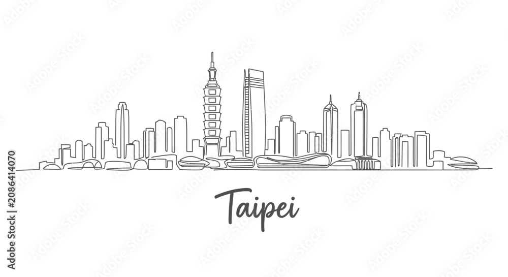Obraz premium Taipei City Skyline Illustration, One Line Art, Minimalist Design