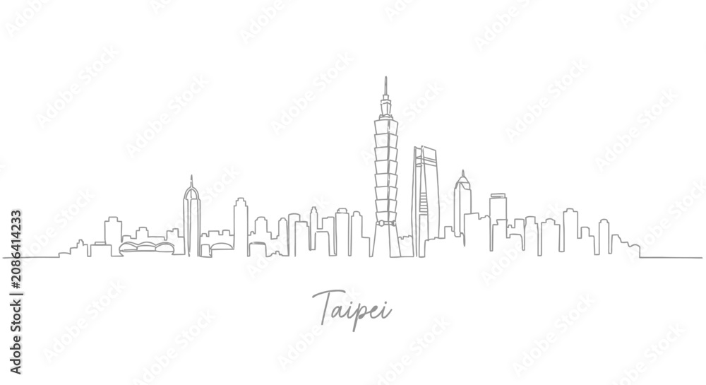 Obraz premium Taipei City Skyline Minimalist Line Art on White