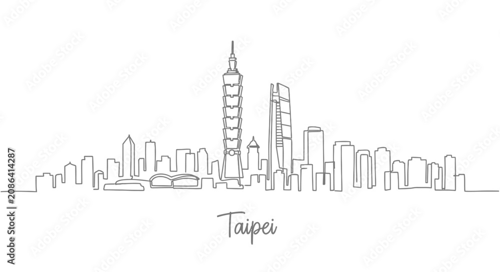 Obraz premium Taipei City Skyline One Line Drawing - Landmark Architecture