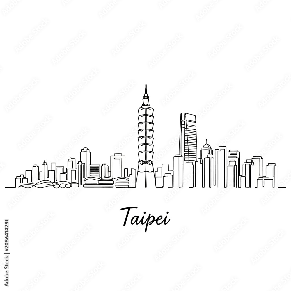 Obraz premium Taipei City Skyline Minimalist Line Art on White Background