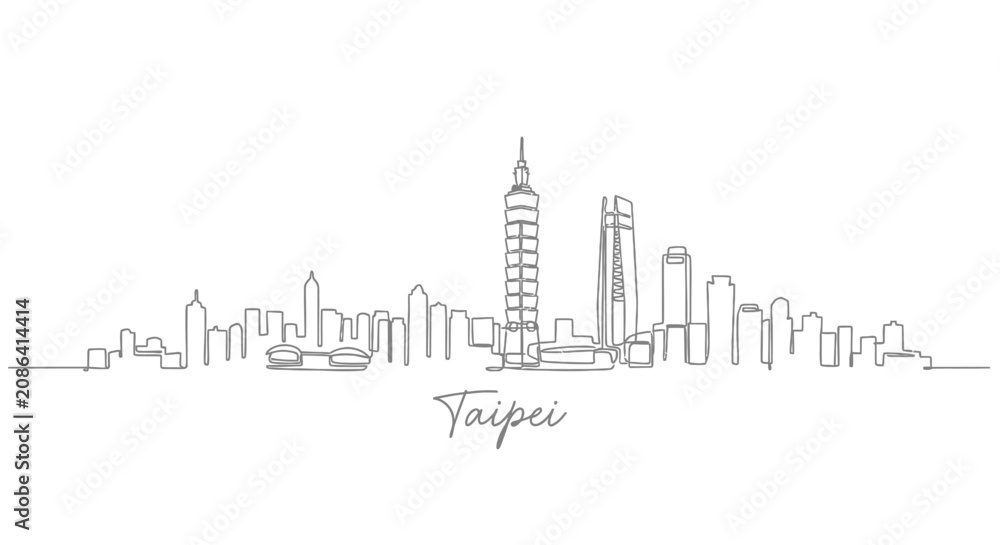 Obraz premium Taipei Cityscape One Line Drawing - Modern Skyline Art