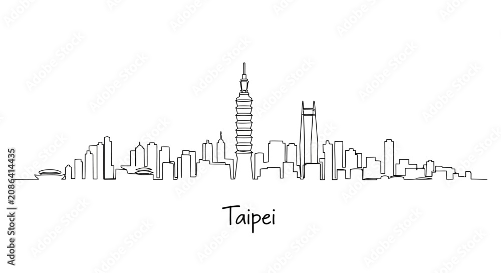 Obraz premium Taipei Cityscape Minimalist Line Art on White Background