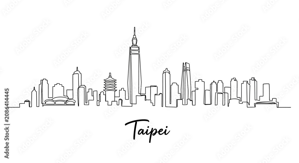 Obraz premium Taipei Cityscape Skyline Sketch - Simple Line Art Architecture