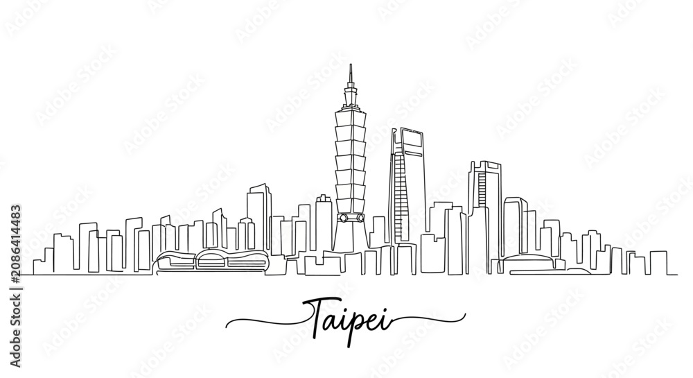 Obraz premium Taipei Skyline Continuous Line Drawing - Minimalist Cityscape Art