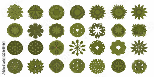 Cuadro en lienzo Tree top views vector illustration collection on white background